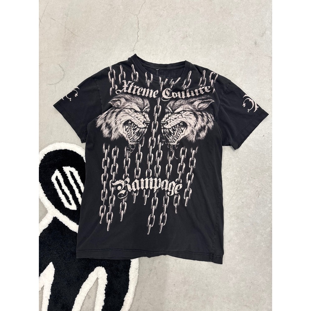 Xtreme Couture Quinton Rampage Jackson MMA T-Shirt Black Wolf Chain Graphic L